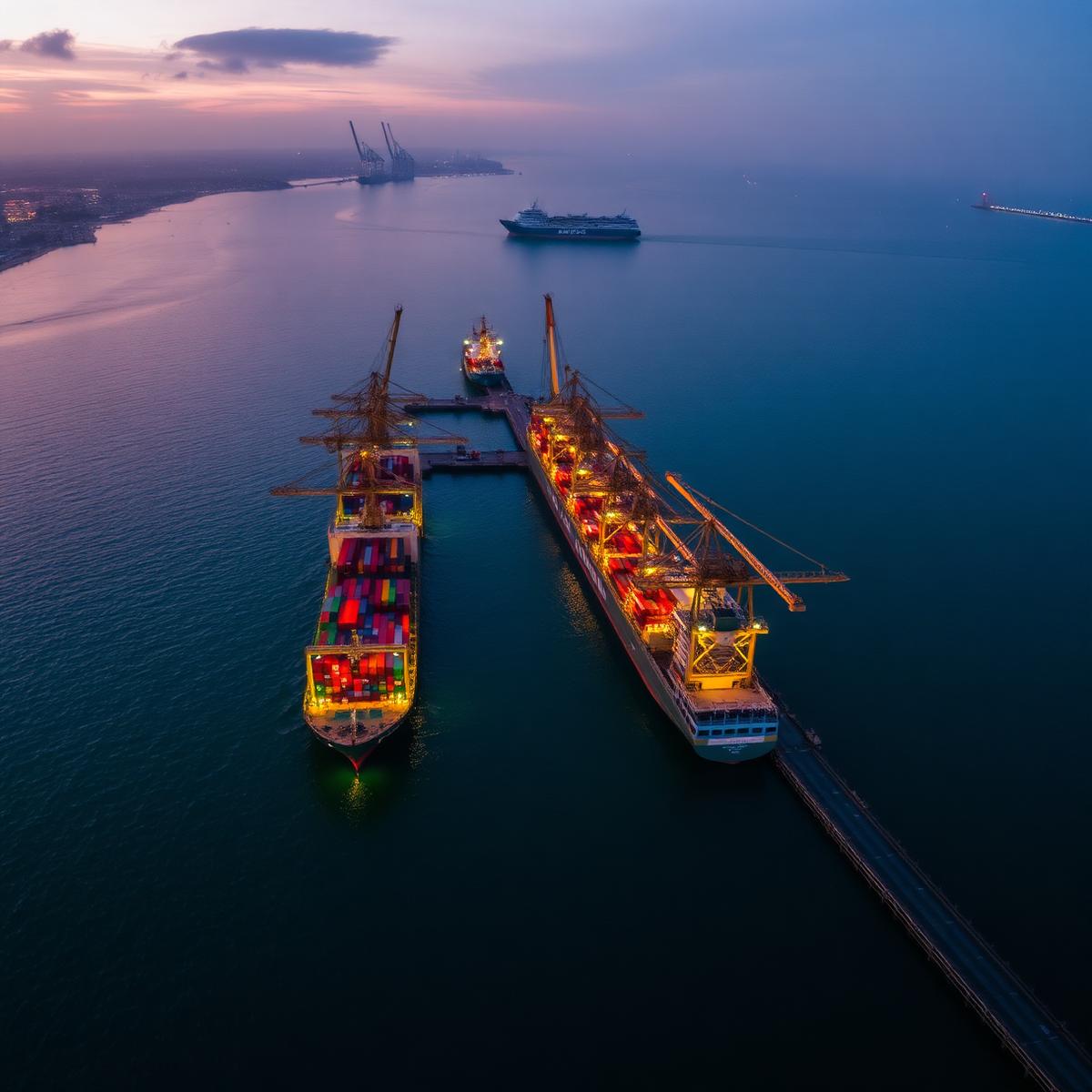 Aerial view of Colombo port at dusk