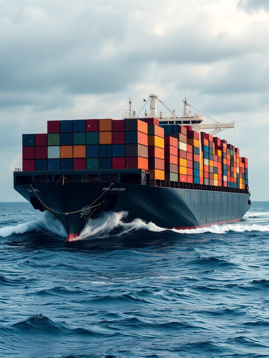 Container ship loaded with shipping containers at sea