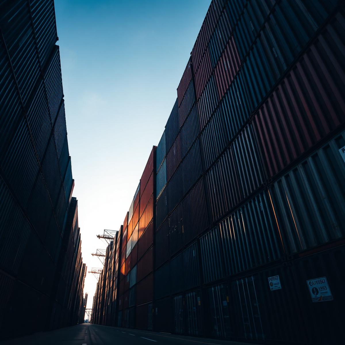 Stacked shipping containers at a freight yard